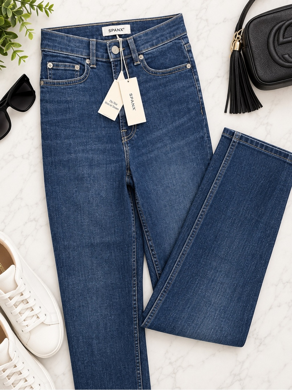 SPANX Skinny High-Rise Jeans in Medium Blue Wash